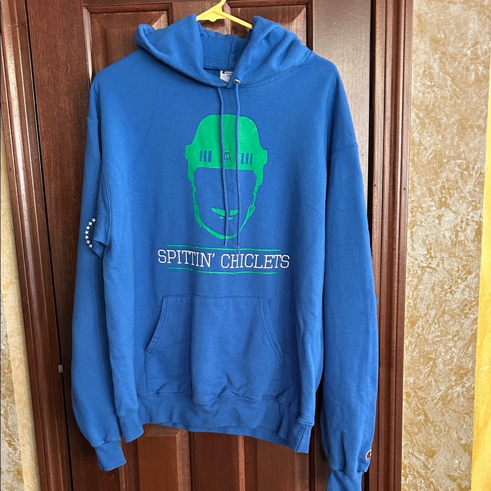 Champion Blue Hoodie with Green Graphic